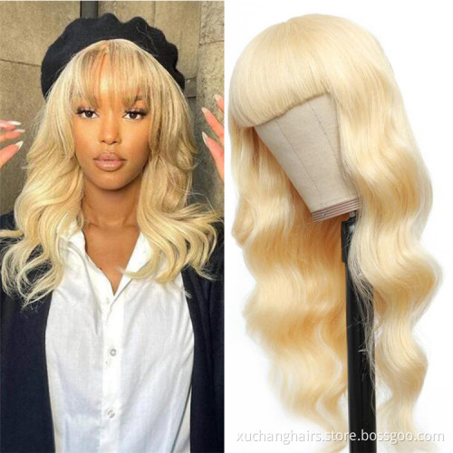 Customized 613 ready to wear remy hair machine made wigs short human hair fringe wigs virgin brazilian hair blonde bob wig